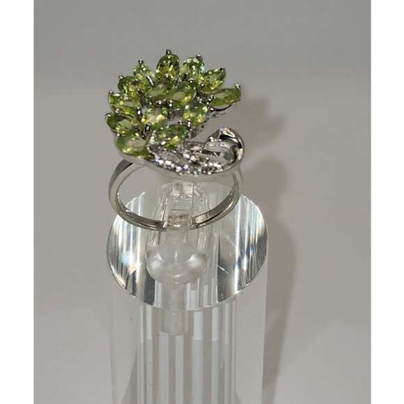 .925 Sterling Silver Natural Peridot and Cubic Zirconia Ring Size 6 Value $655 - Picture 5 of 8